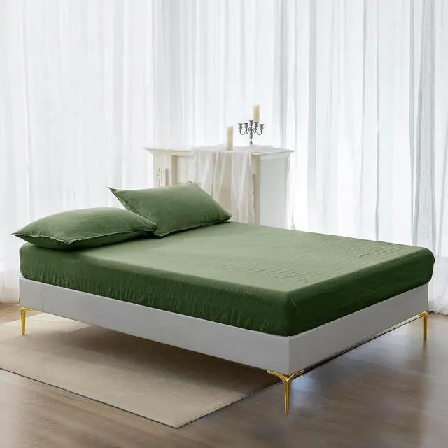 Alt view image 4 of 7 - 100% Linen Pillowcases Set of 2 Envelope Overlap Closure French Natural Washed Flax Pillowcases 20x26 inches-Mossy Green