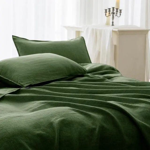 Alt view image 5 of 7 - 100% Linen Pillowcases Set of 2 Envelope Overlap Closure French Natural Washed Flax Pillowcases 20x26 inches-Mossy Green