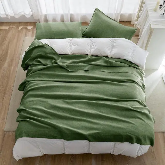 Alt view image 6 of 7 - 100% Linen Pillowcases Set of 2 Envelope Overlap Closure French Natural Washed Flax Pillowcases 20x26 inches-Mossy Green