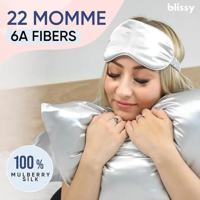 Alt view image 2 of 7 - Blissy Silk Pillowcase - 100% Pure Mulberry Silk - 22 Momme 6A High-Grade Fibers - Silk Pillow Cover for Hair & Skin - Regular Queen & King with Hidden Zipper (Queen Silver)