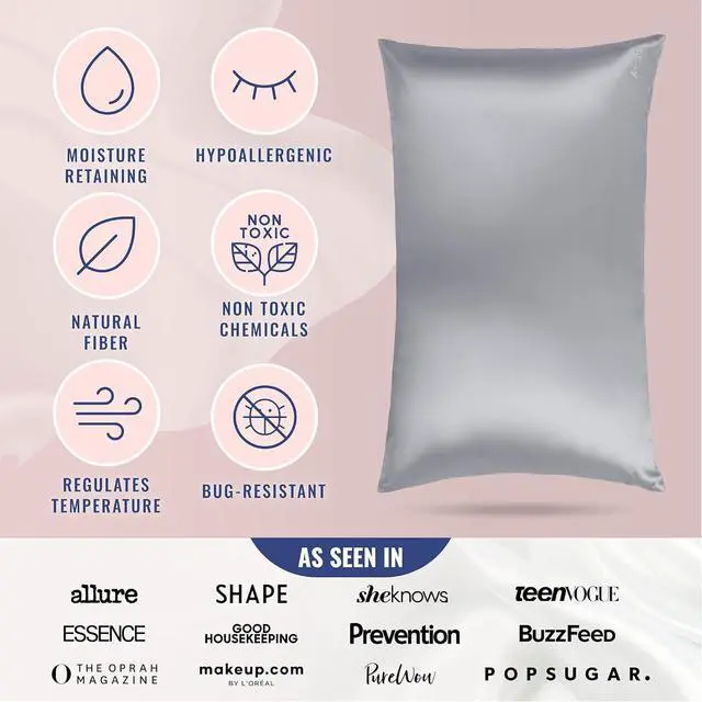 Alt view image 5 of 7 - Blissy Silk Pillowcase - 100% Pure Mulberry Silk - 22 Momme 6A High-Grade Fibers - Silk Pillow Cover for Hair & Skin - Regular Queen & King with Hidden Zipper (Queen Silver)