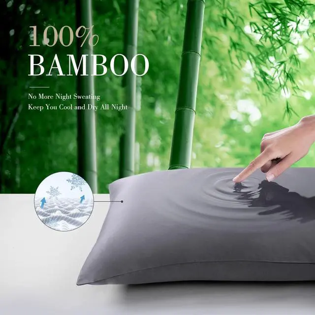 Alt view image 2 of 7 - Cooling Queen Pillow Cases Set of 2 Breathable Cool Silky Soft Rayon Derived from Bamboo Fabric Moisture Wicking for Hot Sleepers Hair and Skin Friendly Dark Grey 2 Pack 20x30IN