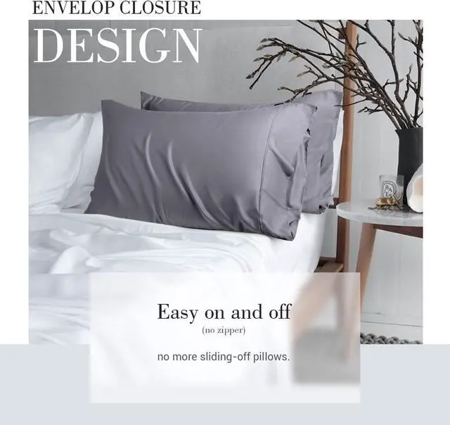 Alt view image 7 of 7 - Cooling Queen Pillow Cases Set of 2 Breathable Cool Silky Soft Rayon Derived from Bamboo Fabric Moisture Wicking for Hot Sleepers Hair and Skin Friendly Dark Grey 2 Pack 20x30IN