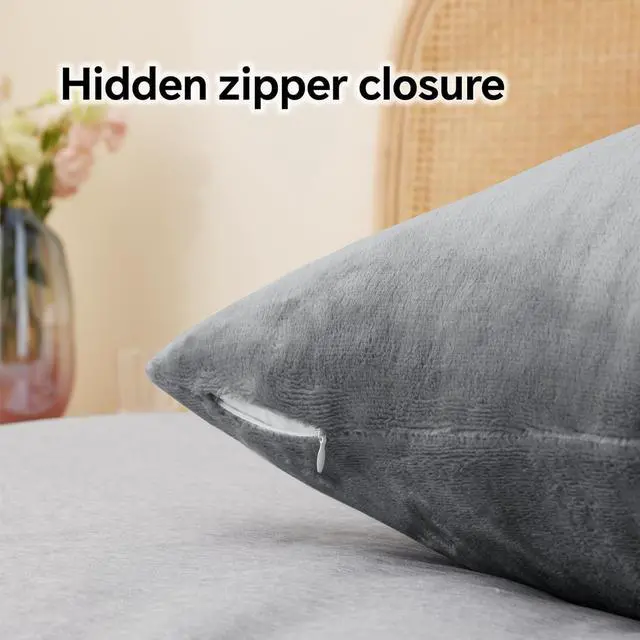 Alt view image 6 of 7 - Flannel Pillow Cases Queen Size Set of 2 Super Soft Fleece Pillowcases with Zipper for Bedroom Sofa Couch Luxury Cozy Fuzzy Velvet Pillow Shams for All Seasons(20x30 Inches Gray)