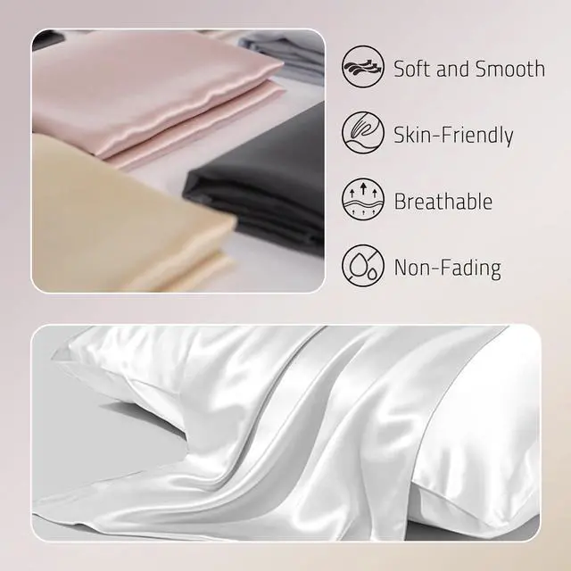 Alt view image 2 of 6 - Mulberry Silk Pillow Cases Set of 2 Both Sides Real Silk Pillowcase for Hair and Skin Prevent Acne Pillowcase Organic Silk Pillowcases 2 Pack with Hidden Zipper White Standard (20×26)