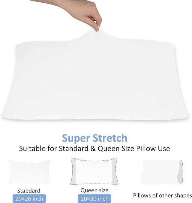 Alt view image 3 of 5 - 2-Pack Jersey Knit Pillow Cases Standard/Queen - Ultra Soft T-Shirt Like White Pillowcases Microfiber Blend - Envelope Closure Queen or Standard Size Set of 2 White