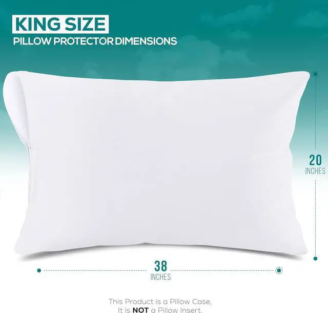 Alt view image 2 of 7 - Waterproof Pillow Protectors Zippered King Size (2 Pack White) Zippered Pillowcases Bed Bug Proof Pillow Encasement Covers 20 x 38 Inches