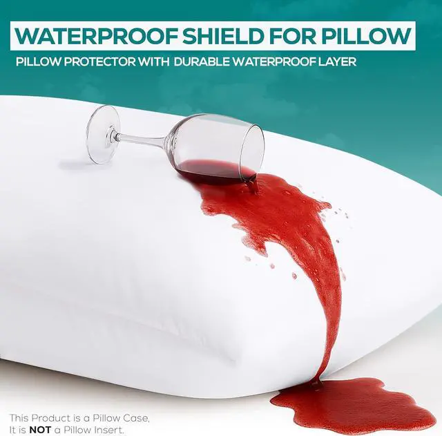 Alt view image 3 of 7 - Waterproof Pillow Protectors Zippered King Size (2 Pack White) Zippered Pillowcases Bed Bug Proof Pillow Encasement Covers 20 x 38 Inches