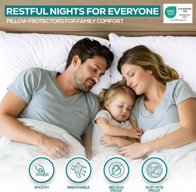 Alt view image 5 of 7 - Waterproof Pillow Protectors Zippered King Size (2 Pack White) Zippered Pillowcases Bed Bug Proof Pillow Encasement Covers 20 x 38 Inches