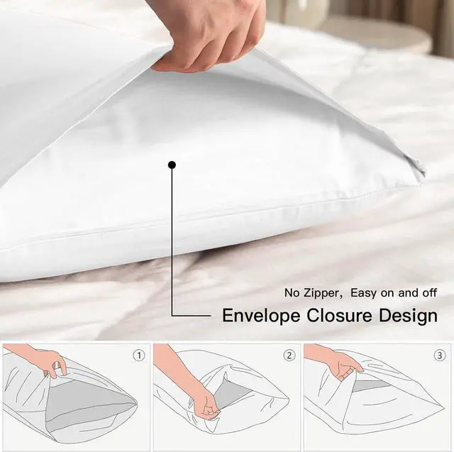 Alt view image 3 of 7 - 100% Cotton Pillow Cases Queen Size Set of 2 600 Thread Count Cotton Queen Pillowcases White Pillow Cases Set of 2 with Envelop Closure 20x30 Inches