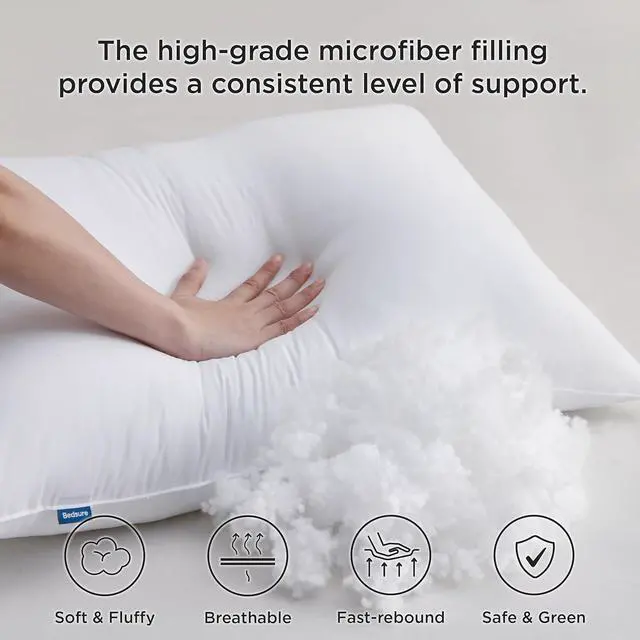 Alt view image 3 of 7 - Pillows Queen Size Set of 2 - Soft Bed Pillows for Sleeping 2 Pack Fluffy and Supportive Hotel Quality Original Down Alternative Filling for Side Back Sleepers