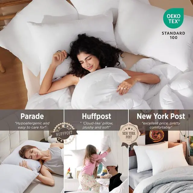 Alt view image 5 of 7 - Pillows Queen Size Set of 2 - Soft Bed Pillows for Sleeping 2 Pack Fluffy and Supportive Hotel Quality Original Down Alternative Filling for Side Back Sleepers