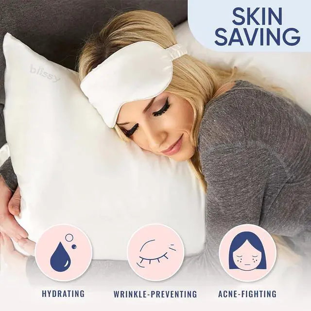 Alt view image 4 of 7 - Blissy Silk Pillowcase - 100% Pure Mulberry Silk - 22 Momme 6A High-Grade Fibers - Pillow Cover for Hair & Skin - Regular Queen & King with Hidden Zipper (Queen Blissy White)