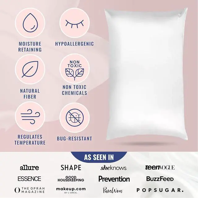 Alt view image 5 of 7 - Blissy Silk Pillowcase - 100% Pure Mulberry Silk - 22 Momme 6A High-Grade Fibers - Pillow Cover for Hair & Skin - Regular Queen & King with Hidden Zipper (Queen Blissy White)