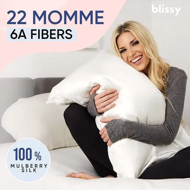 Alt view image 6 of 7 - Blissy Silk Pillowcase - 100% Pure Mulberry Silk - 22 Momme 6A High-Grade Fibers - Pillow Cover for Hair & Skin - Regular Queen & King with Hidden Zipper (Queen Blissy White)