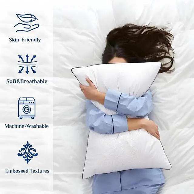 Alt view image 3 of 7 - Standard Pillows Set of 2 Cooling and Supportive Pillows Full Size Set of 2 for Side and Back Sleepers Down Alternative Hotel Collection Sleeping Pillow