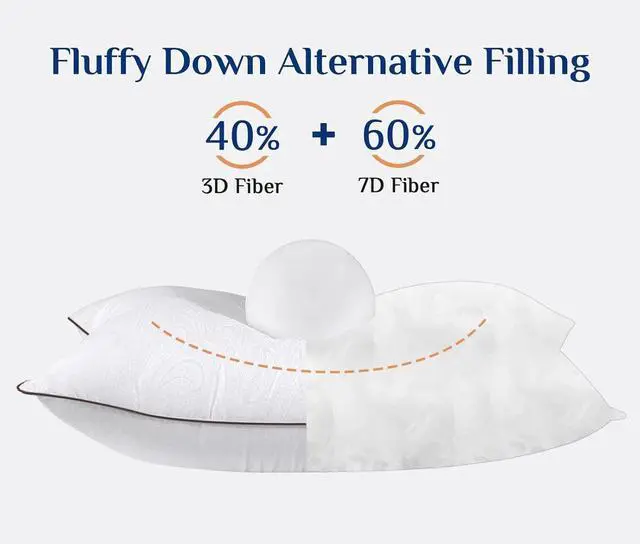 Alt view image 4 of 7 - Standard Pillows Set of 2 Cooling and Supportive Pillows Full Size Set of 2 for Side and Back Sleepers Down Alternative Hotel Collection Sleeping Pillow