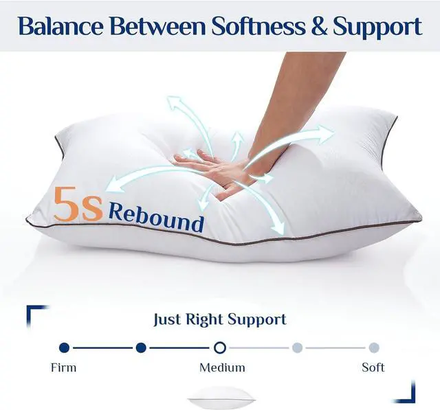 Alt view image 6 of 7 - Standard Pillows Set of 2 Cooling and Supportive Pillows Full Size Set of 2 for Side and Back Sleepers Down Alternative Hotel Collection Sleeping Pillow