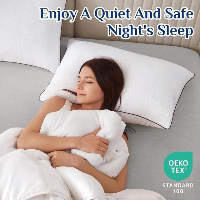 Alt view image 5 of 7 - Standard Pillows Set of 2 Cooling and Supportive Pillows Full Size Set of 2 for Side and Back Sleepers Down Alternative Hotel Collection Sleeping Pillow