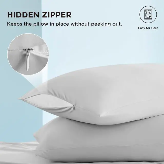 Alt view image 6 of 7 - Cooling Pillow Cases King Size Set of 2 Cool Pillowcases for Hot Sleepers and Night Sweats Silky Soft & Breathable Cold Pillow Covers with Hidden Zipper Grey 20x36 Inches
