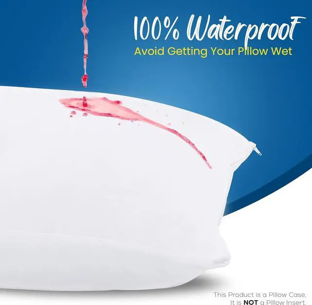 Alt view image 3 of 6 - 4 Pack Waterproof Pillow Protectors with Zipper King Size (White) Bed Bug Proof Pillow case Covers Moisture Wicking Pillow Encasements 20 x 38 Inches