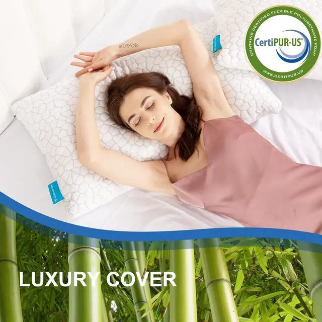 Alt view image 4 of 7 - Cooling Bed Pillows for Sleeping 2 Pack Shredded Memory Foam Pillows Queen Size Set of 2 Adjustable Cool Pillow for Side Back Stomach Sleepers Luxury firm Gel Pillows for Neck Pain Relief