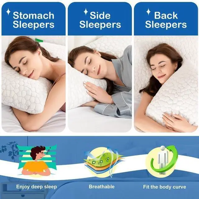 Alt view image 5 of 7 - Cooling Bed Pillows for Sleeping 2 Pack Shredded Memory Foam Pillows Queen Size Set of 2 Adjustable Cool Pillow for Side Back Stomach Sleepers Luxury firm Gel Pillows for Neck Pain Relief