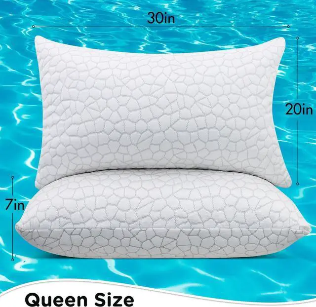 Alt view image 7 of 7 - Cooling Bed Pillows for Sleeping 2 Pack Shredded Memory Foam Pillows Queen Size Set of 2 Adjustable Cool Pillow for Side Back Stomach Sleepers Luxury firm Gel Pillows for Neck Pain Relief