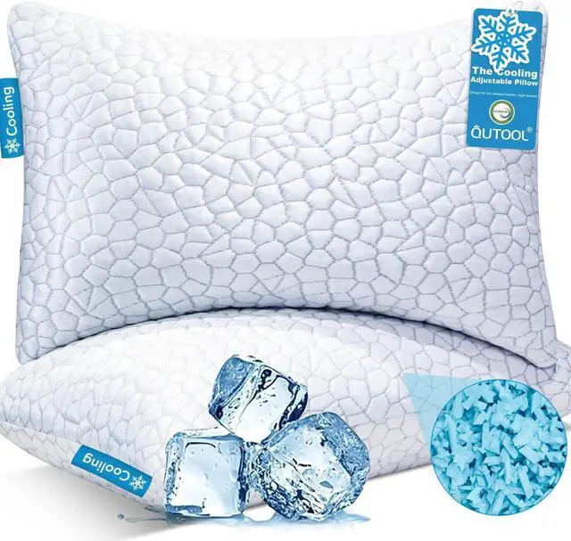 Main image of Cooling Pillows for Sleeping 2 Pack Shredded Memory Foam Bed Pillows Queen Size Set of 2 Cool Gel Pillow for Hot Sleepers Adjustable Firm Pillow for Side Back and Stomach Sleepers Supportive