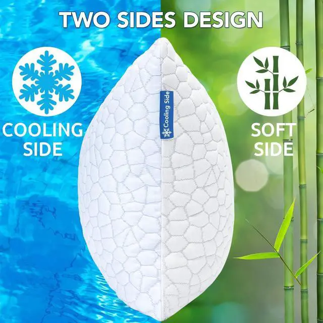 Alt view image 3 of 7 - Cooling Pillows for Sleeping 2 Pack Shredded Memory Foam Bed Pillows Queen Size Set of 2 Cool Gel Pillow for Hot Sleepers Adjustable Firm Pillow for Side Back and Stomach Sleepers Supportive