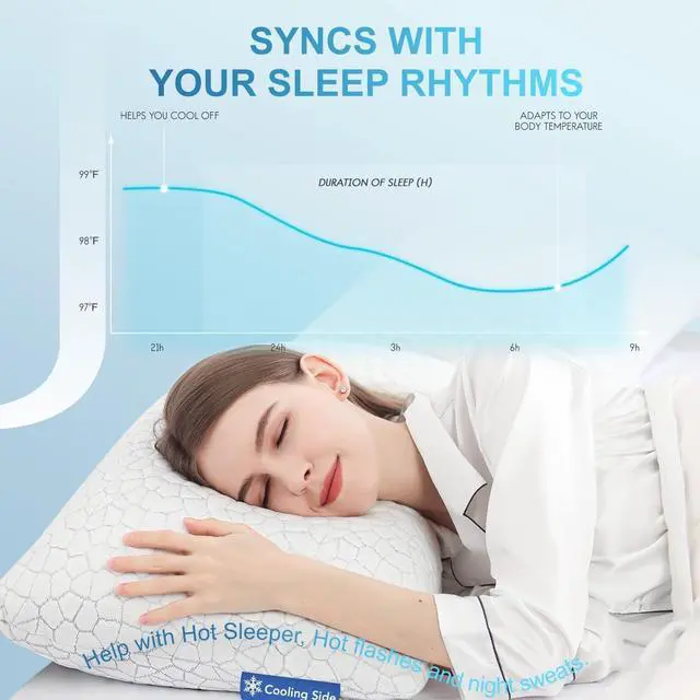 Alt view image 7 of 7 - Cooling Pillows for Sleeping 2 Pack Shredded Memory Foam Bed Pillows Queen Size Set of 2 Cool Gel Pillow for Hot Sleepers Adjustable Firm Pillow for Side Back and Stomach Sleepers Supportive