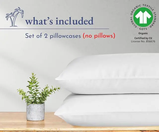 Alt view image 2 of 7 - 100% Organic Cotton King Size Pillow Case Pair Set of 2 Soft & Cooling Percale Weave Cotton Pillowcases (Bright White)