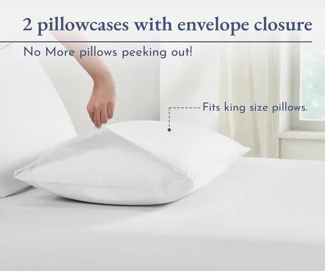 Alt view image 3 of 7 - 100% Organic Cotton King Size Pillow Case Pair Set of 2 Soft & Cooling Percale Weave Cotton Pillowcases (Bright White)