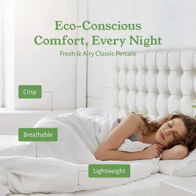 Alt view image 5 of 7 - 100% Organic Cotton King Size Pillow Case Pair Set of 2 Soft & Cooling Percale Weave Cotton Pillowcases (Bright White)