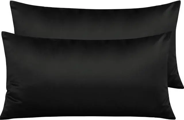 Main image of Zippered Satin Pillow Cases for Hair and Skin Luxury King Hidden Zipper Pillowcases Set of 2 20x36 Inches Black
