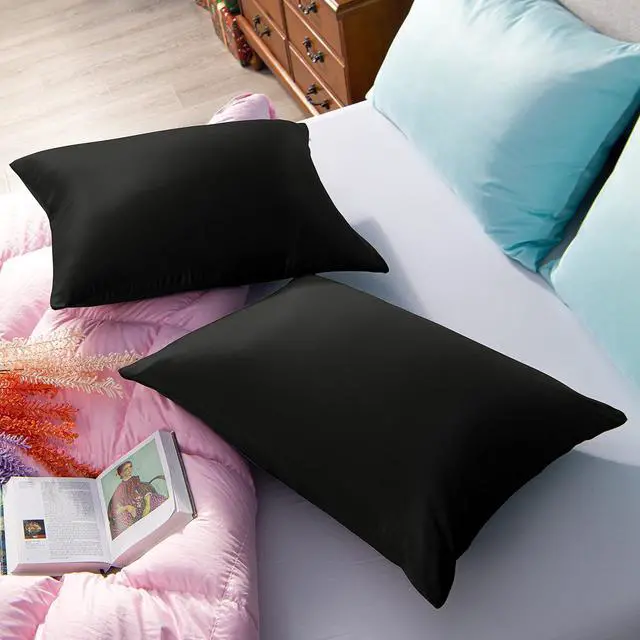 Alt view image 6 of 7 - Zippered Satin Pillow Cases for Hair and Skin Luxury King Hidden Zipper Pillowcases Set of 2 20x36 Inches Black