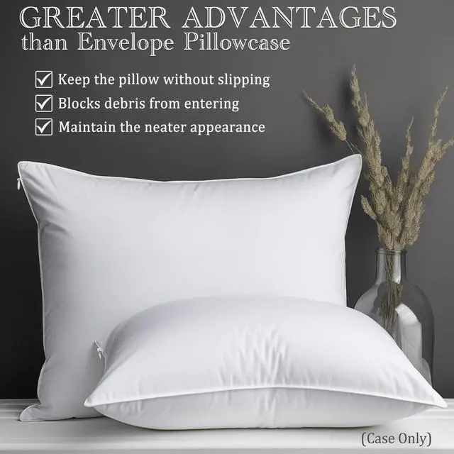 Alt view image 2 of 7 - Pillow Cases Queen Size-100% Cotton Pillowcase Covers with Zipper Hidden Breathable & Ultra Soft/Pillow Covers for Easy Care 2 Pack/White