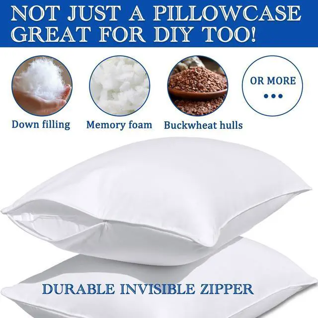 Alt view image 3 of 7 - Pillow Cases Queen Size-100% Cotton Pillowcase Covers with Zipper Hidden Breathable & Ultra Soft/Pillow Covers for Easy Care 2 Pack/White