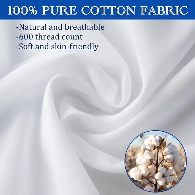 Alt view image 4 of 7 - Pillow Cases Queen Size-100% Cotton Pillowcase Covers with Zipper Hidden Breathable & Ultra Soft/Pillow Covers for Easy Care 2 Pack/White