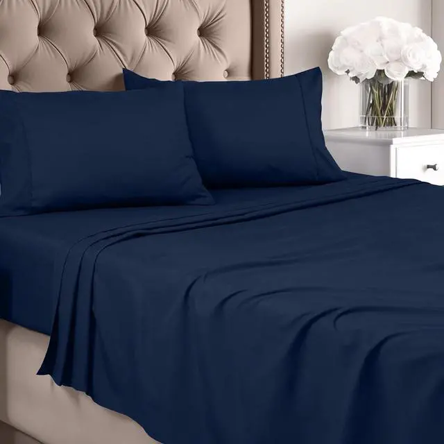 Main image of Full Sheet Set - Brushed Microfiber - Soft Bed Sheets for Full Size Bed - Includes 1 Fitted 1 Flat & 2 Pillow Cases - Deep Pocket (Navy)