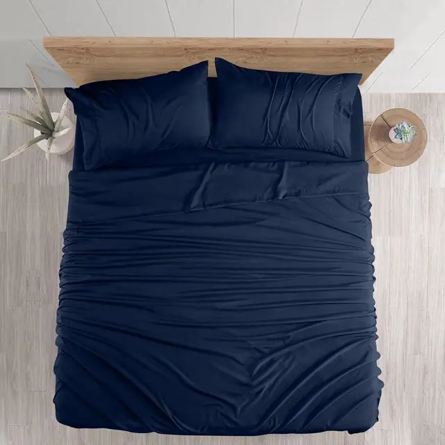Alt view image 3 of 6 - Full Sheet Set - Brushed Microfiber - Soft Bed Sheets for Full Size Bed - Includes 1 Fitted 1 Flat & 2 Pillow Cases - Deep Pocket (Navy)