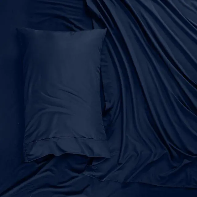 Alt view image 5 of 6 - Full Sheet Set - Brushed Microfiber - Soft Bed Sheets for Full Size Bed - Includes 1 Fitted 1 Flat & 2 Pillow Cases - Deep Pocket (Navy)