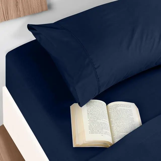 Alt view image 6 of 6 - Full Sheet Set - Brushed Microfiber - Soft Bed Sheets for Full Size Bed - Includes 1 Fitted 1 Flat & 2 Pillow Cases - Deep Pocket (Navy)