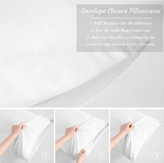Alt view image 3 of 7 - Body Pillow Cases Set of 2 2 Pack Brushed Microfiber 20x54 Pillow Cases Soft Wrinkle Fade Stain Resistant White Pillow Cases with Envelope Closure 20x54 Inches White