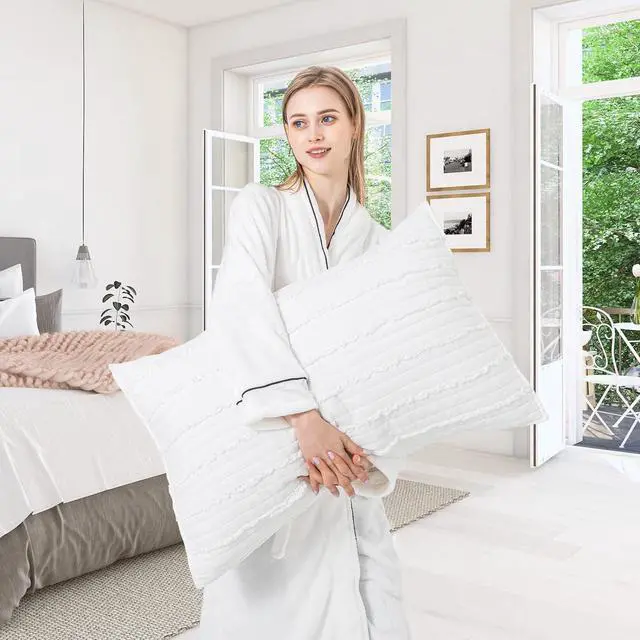 Alt view image 2 of 7 - Standard Size Pillow Shams Set of 2 Ultra Soft Breathable 20 x 26 Inches Pillow Case Envelope Closure Microfiber Farmhouse Bed Pillowcases for Easy Care White