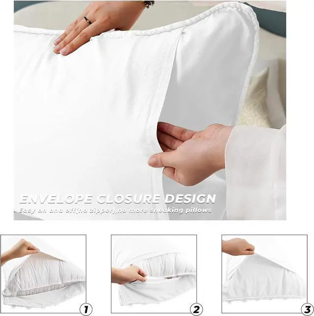 Alt view image 4 of 7 - Standard Size Pillow Shams Set of 2 Ultra Soft Breathable 20 x 26 Inches Pillow Case Envelope Closure Microfiber Farmhouse Bed Pillowcases for Easy Care White