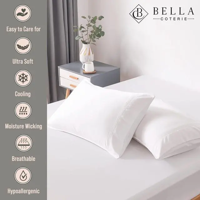 Alt view image 2 of 6 - Bella Coterie | Luxury Bamboo King Size Pillowcase Set | 100% Organically Grown Bamboo Viscose | Ultra Soft | Cooling | 2 Pcs [White]
