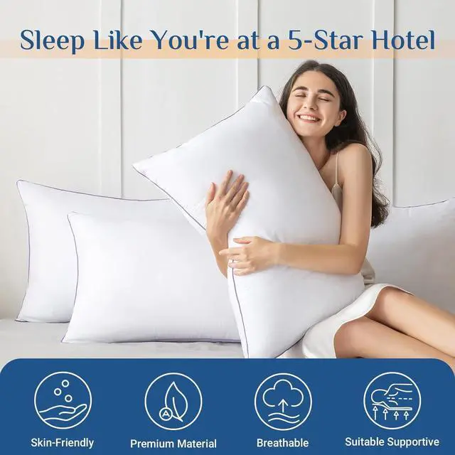 Alt view image 2 of 7 - Pillows Queen Size Set of 2 Medium Supportive Bed Pillows with Super Soft Down Alternative Fill Luxury Fluffy Hotel Quality for Side Back and Stomach Sleepers