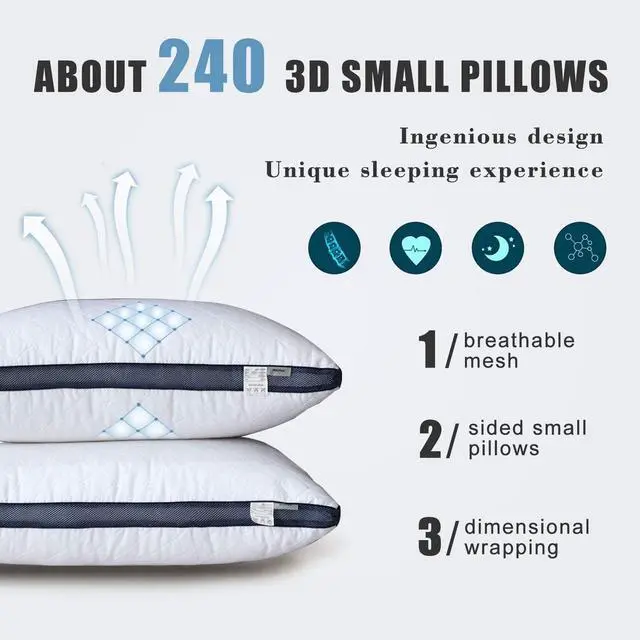 Alt view image 2 of 6 - Pillows for Sleeping (2-Pack) Luxury Hotel Pillows Queen Size Set of 2 Bed Pillows for Side and Back Sleeper (Queen)