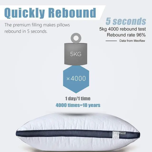 Alt view image 4 of 6 - Pillows for Sleeping (2-Pack) Luxury Hotel Pillows Queen Size Set of 2 Bed Pillows for Side and Back Sleeper (Queen)